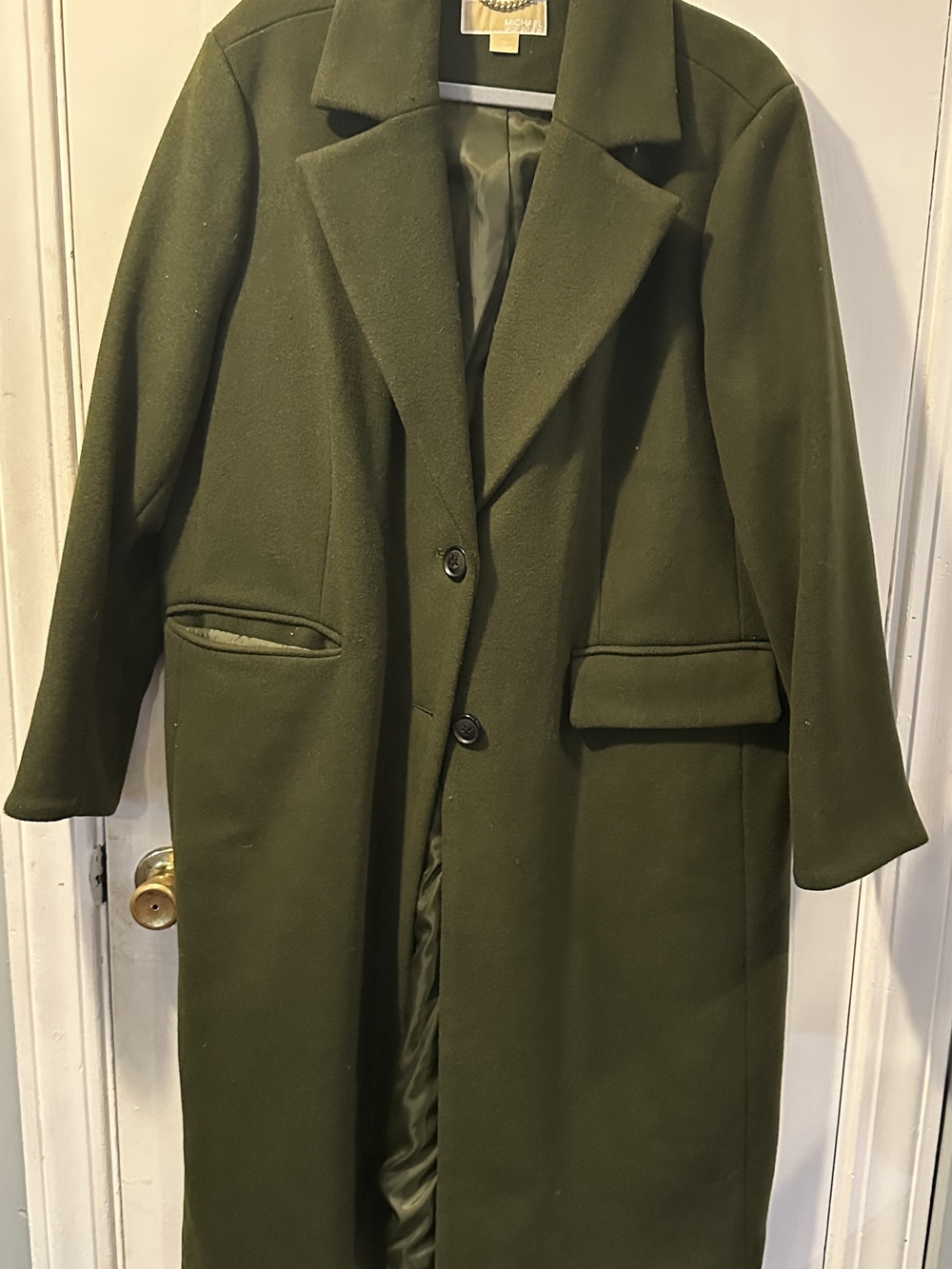 Michael Kors Olive Green Wool-Blend Long Pea Coat